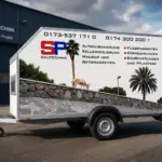 Anhängerbeschriftung im Gewerbegebiet als professionelle Fahrzeugwerbung von Werbetechnik Poetsch