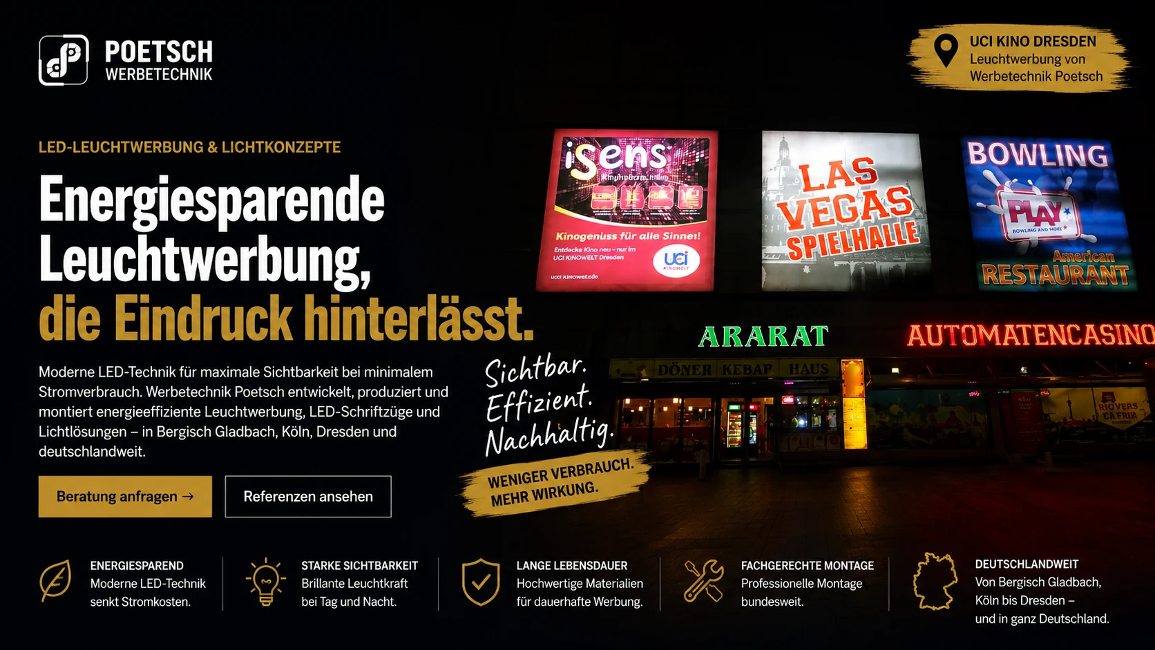 Energiesparende Leuchtwerbung für UCI Kino Dresden von Werbetechnik Poetsch