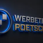 3D Logo Werbetechnik Poetsch blau beleuchtet als Referenzen Hintergrund